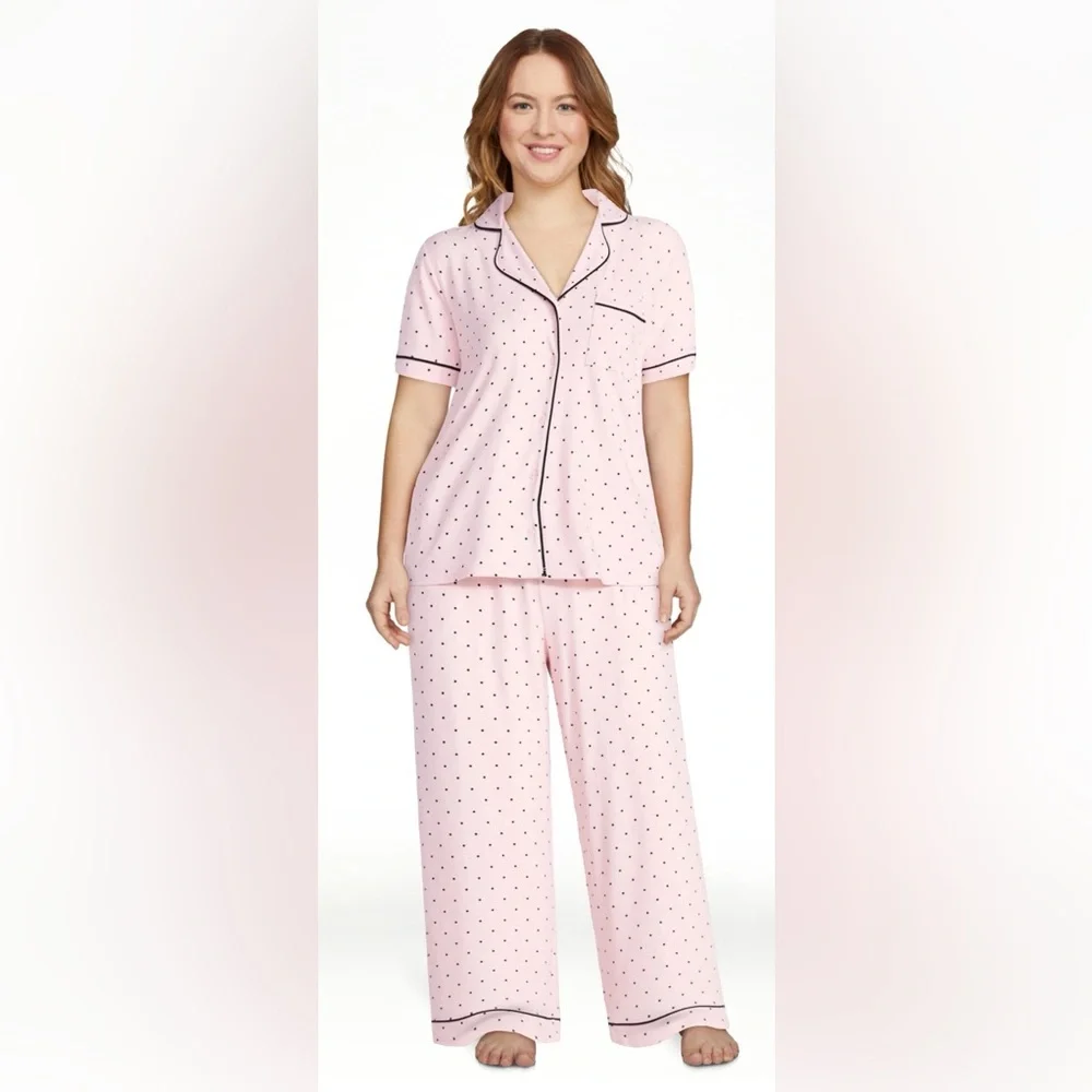 Joyspun Women's Dreamy Soft Collection Notch Knit Top Capri Pants Pajama Set 2X